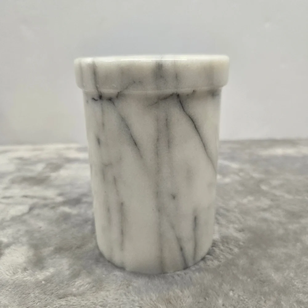 White Marble Wine Chiller Utensil Holder Heavy Solid‎ Stone Grey Veined Cylinder